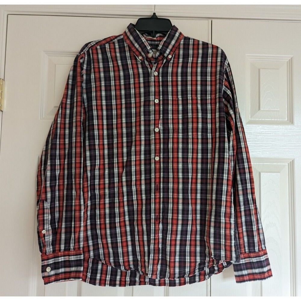 J. CREW Mens Sz M  Shirt Tailored Fit Plaid Purple White  Long Sleeve